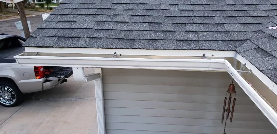 New seamless rain gutter run installed along the eave and fascia of a home in Southern Utah